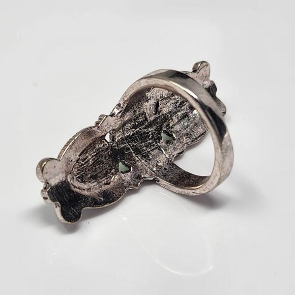 Triple Green Howlite Filigree Size 7 Ring - Picture 2 of 4